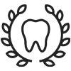 The image displays a stylized graphic with a dental emblem at its center, surrounded by laurel leaves, within a circular border, set against a white background.